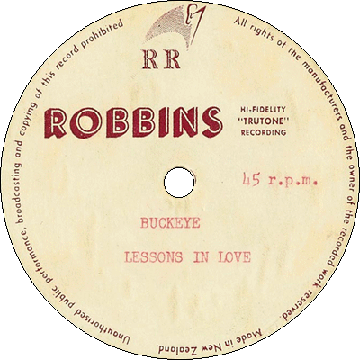 Unreleased acetate cutting of "Buckeye" / "Lessons In Love" by The Detours
