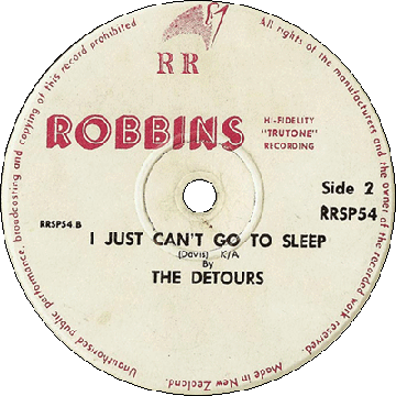 Commercially released pressing of "I Just Can't Go To Sleep" by Johnny Campbell and The Detours